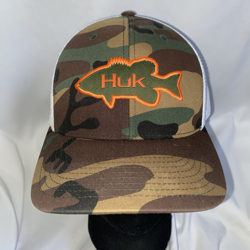 HUK Men's Camo Bass Fish Trucker Snapback Hat Cap
